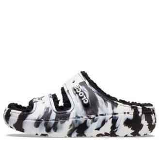 Crocs Classic Cozzzy Marbled Sandalen „Schwarz Weiß“ 207907