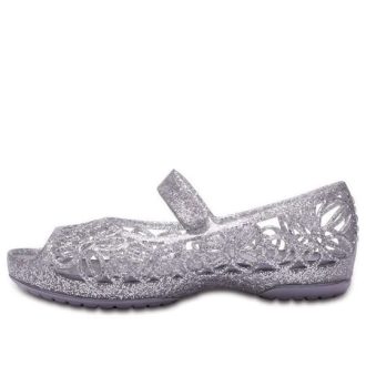 Crocs (GS) Isabella Glitter Peep Toe Sandalen „Silber“ 202602-040