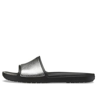 Crocs (WMNS) Sloane Shine Low Slide Flat Casual Schwarz Silber Hausschuhe „Black Silver“ 206921-001