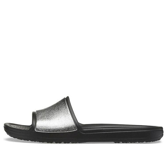 Crocs (WMNS) Sloane Shine Low Slide Flat Casual Schwarz Silber Hausschuhe „Black Silver“ 206921-001 Crocs (WMNS) Sloane Shine Low Slide Flat Casual Schwarz Silber Hausschuhe „Black Silver“ 206921-001